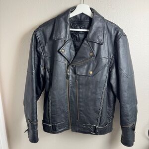USA Bikers Dream Apparel Classic Black Leather Biker Jacket Men's Size 44